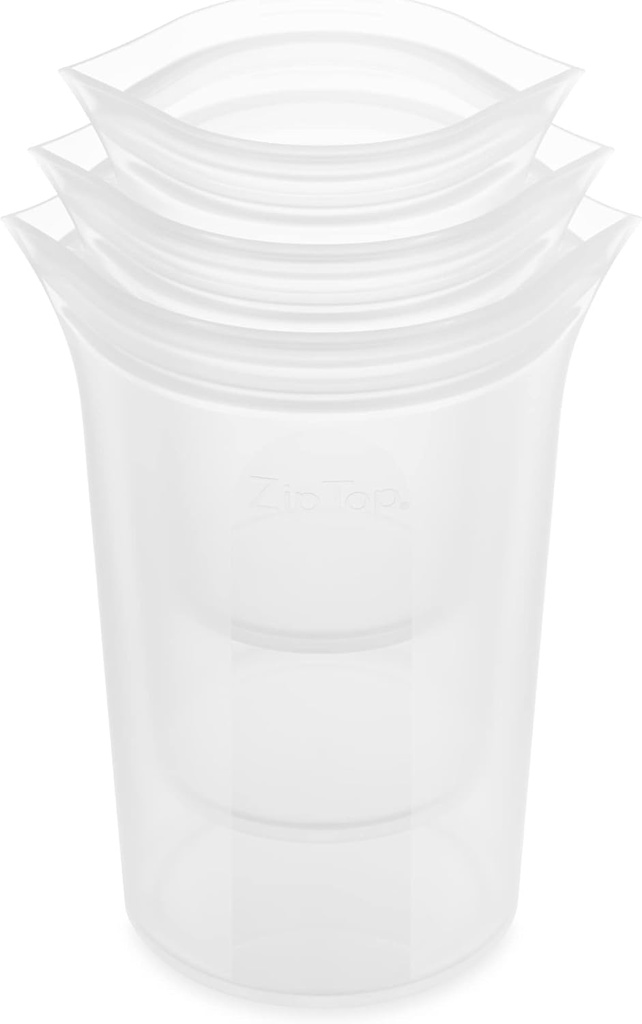 Zip Top Reusable Food Storage Bags | 3 Cup Set [Frost] | Silicone Meal Prep Container | Microwave, Dishwasher and Freezer Safe | Made in the USA