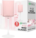 PARTY BARGAINS 9 oz. Two-Tone Shatterproof Plastic Wine Glasses, Pink & Clear, 5 Pack, Heavy Duty Plastic Goblets, Decorative Drinking Glassware for Parties, Weddings, Events