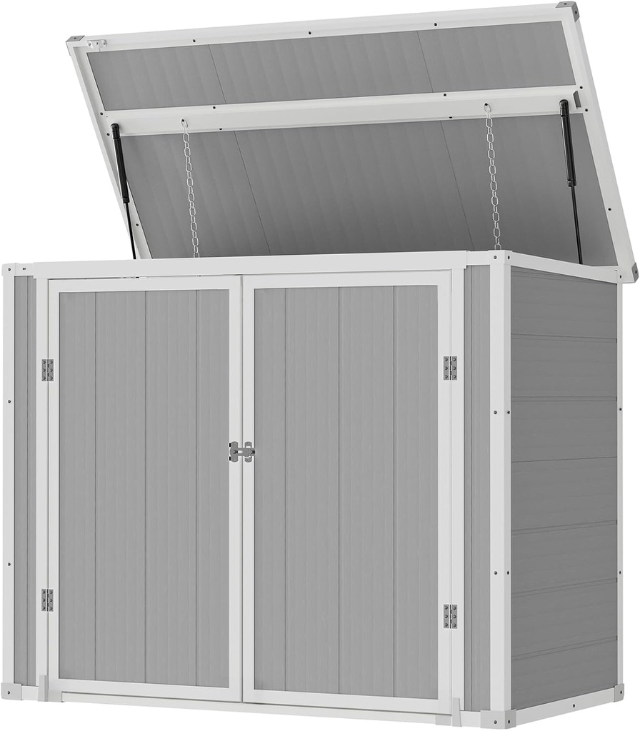 Amopatio 41 Cu.Ft Outdoor Storage Shed for Trash Cans, Weatherproof Resin Horizontal Storage Shed for Garden Tools, Lawn Mowers, Gray