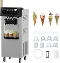 Commercial Ice Cream Machine 2+1 Flavor, 5.8-8 Gal/Hr Yield 2200W Vertical Soft Serve Ice Cream Machine With 2x7L Hopper 3 Dispensers, LCD Display, Auto Clean, 3 Dispensers, for Restaurant Snack Bars