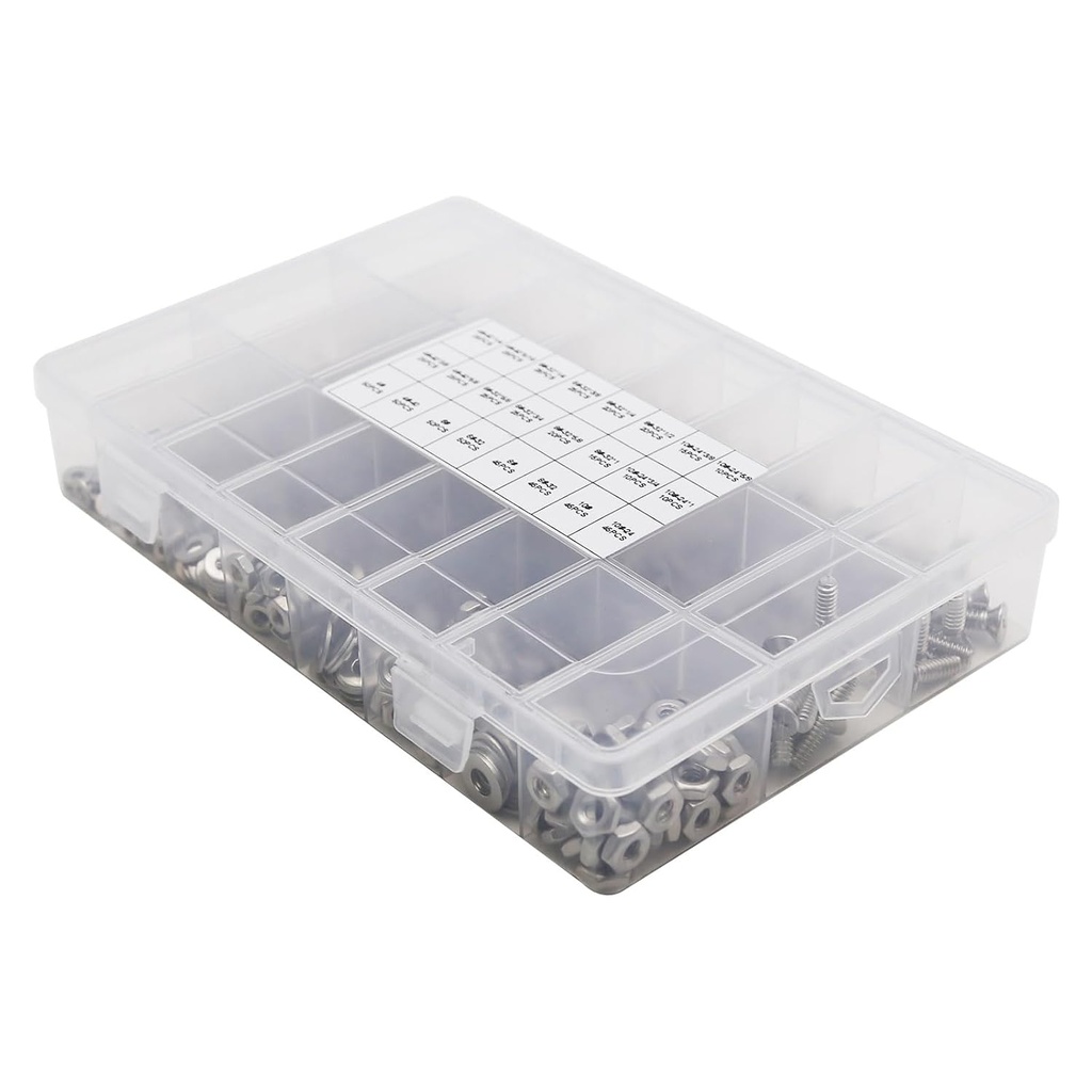 700 Pcs Stainless Steel Screws and Nuts Assortment Kit with Storage Case - 304 Rust-Proof Machine Screws, Flat Washers, Phillips Pan Head (#4-40, #6-32, #8-32, #10-24)