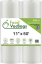 11"x50' FoodVacBags Vacuum Sealer Bags 2 Rolls - Embossed Commercial Grade - Make Your Own Size for Sous Vide or Food Storage - BPA-Free, Heavy-Duty, Meal Prep