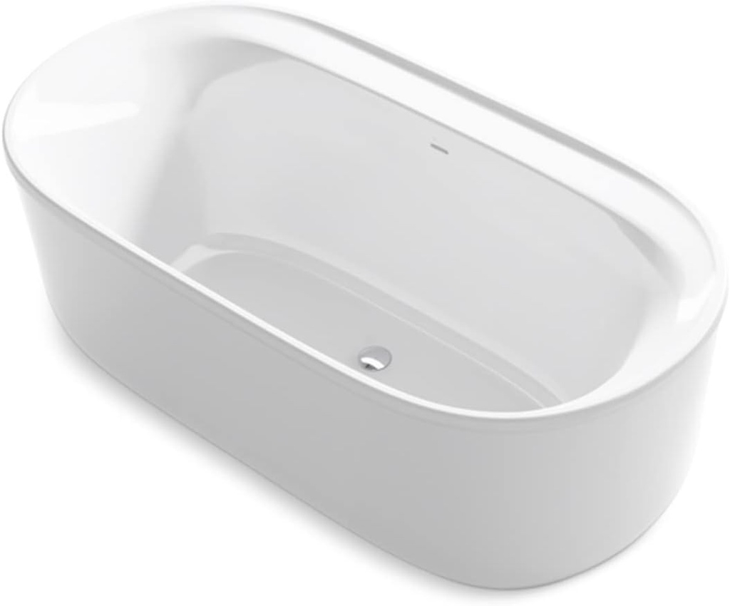 KOHLER 95334-0 Spectacle 65-3/4-Inch x 34-Inch Oval Freestanding Bath with center offset toe-tap drain, White