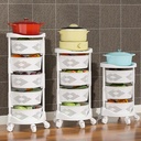 5 Tier Rotating Kitchen Storage Basket Stackable Storage Shelf Fruit Vegetable Organizer with Casters Multi-Layer Round Storage Cart Space Saver for Home Living Room Bedroom White (5 Tier)