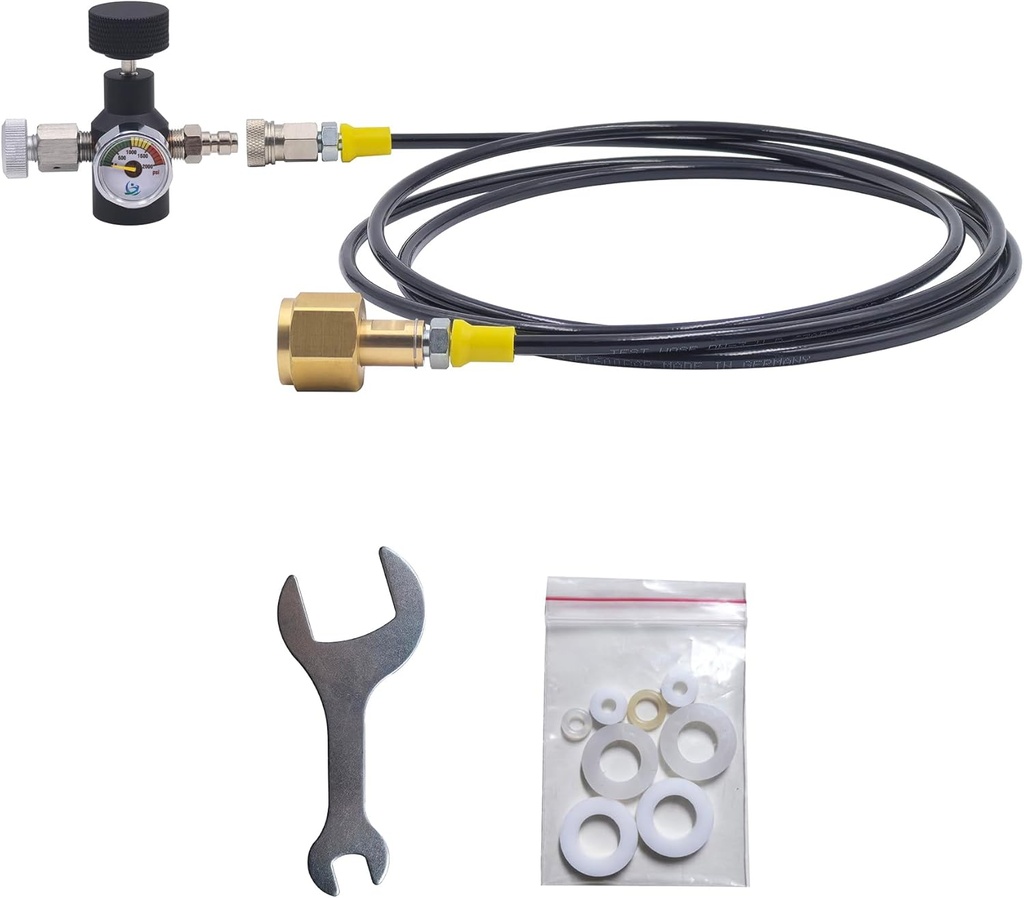 Soda Water Carbon Dioxide Cylinder Fill Station Refill Adapter Quick Disconnect Kit with 100inches Hose 2000psi Gauge for CO2 Blue Bottle TR21-4