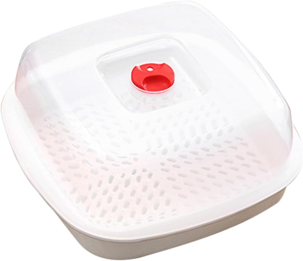 GLEAVI High Temperature Microwave Food Steamer Container with Lid Dumplings Steamed Container for Microwave Cooking Safe and Healthy Kitchen Steamer for Vegetables Rice Fish Single Square