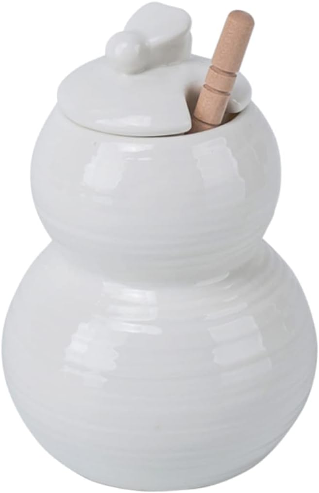 Ciieeo 1pc Ceramic Honey Pot Spoon Food Storage Jar for Honey Syrups and Dry Foods Elegant White Design for Kitchen and Home Use