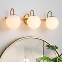 Bathroom Vanity Light, 22.6-Inch Modern Dimmable 3-Light Bathroom Light Fixture Over Mirror, Brass Finish with Frosted Glass Globe Wall Sconce
