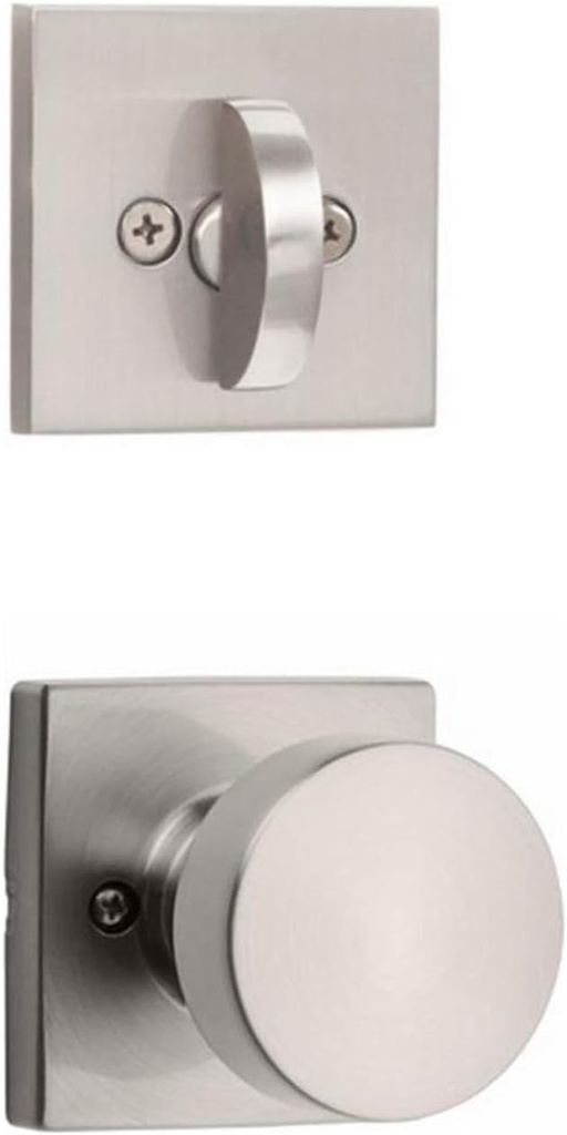Kwikset 968PSKSQT-15 Pismo Knob with Square Rose Interior Dummy Handleset Trim with New Chassis Satin Nickel Finish