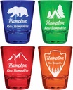 Hampton New Hampshire Souvenir 4-Pack Multicolor Engraved Round Shot Glasses Camping and Outdoors Set