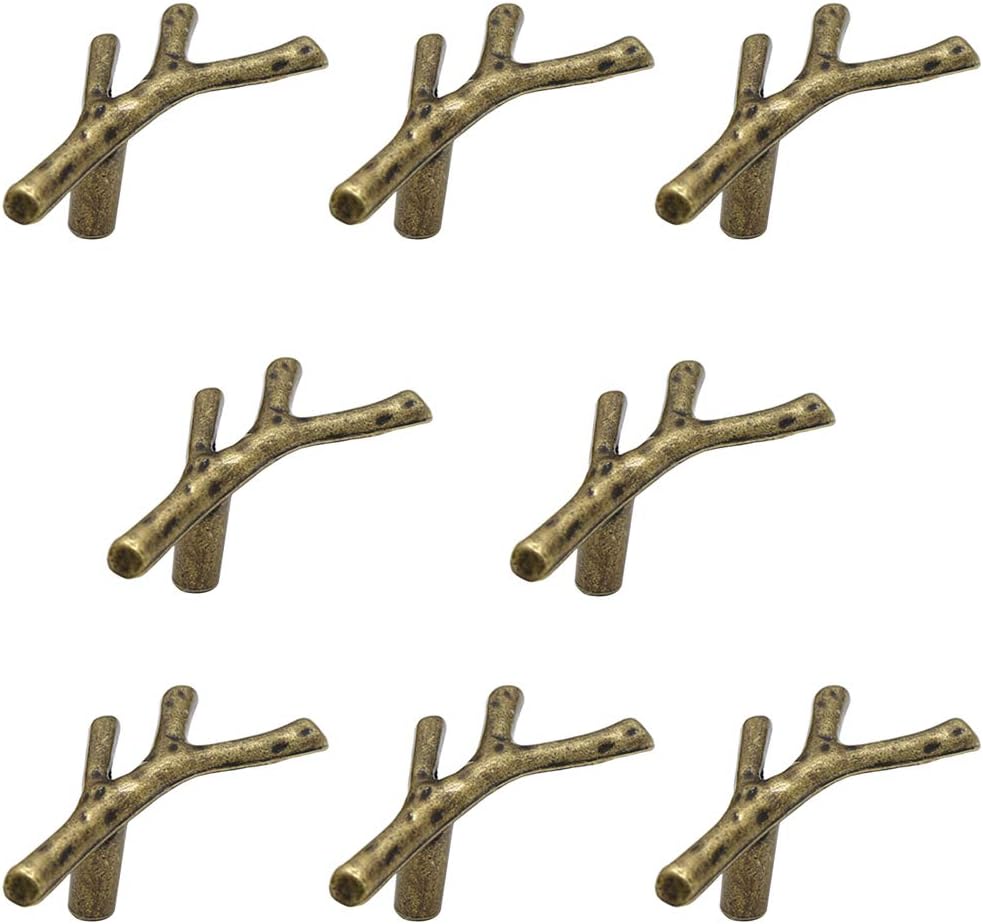 8 Pack Twig Knobs Tree Branch Handles Drawer Knobs Fashion Zinc Alloy Pulls Furniture Dresser Pull Handles Door Knobs for Cabinets (Antique Bronze)