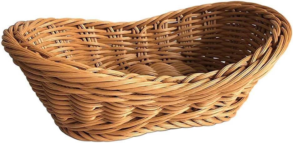 Woven Breads Baskets, Oval Small Fruit Baskets Stackable Plastic Wicker Baskets for Serving Vegetables, Kitchen, Restaurant, Outdoor, Imitation Rattan Brown