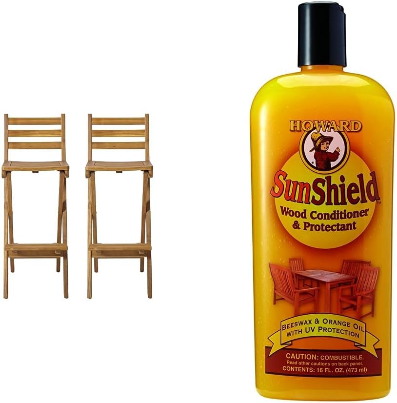 Christopher Knight Home Tundra Outdoor Foldable Wood Barstool Set (2-Pcs Set) and Howard SWAX16 Outdoor Furniture Wax, 16 Fl Oz