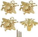 4PCS Brass Brushed Gold Cabinet Drawer Knob, Pulls Gold Cabinet Drawer Closet Kitchen Wardrobe Dresser Door Handles Knob Pulls Bee Animal Insect Decorate Unique Personality Knobs Pull
