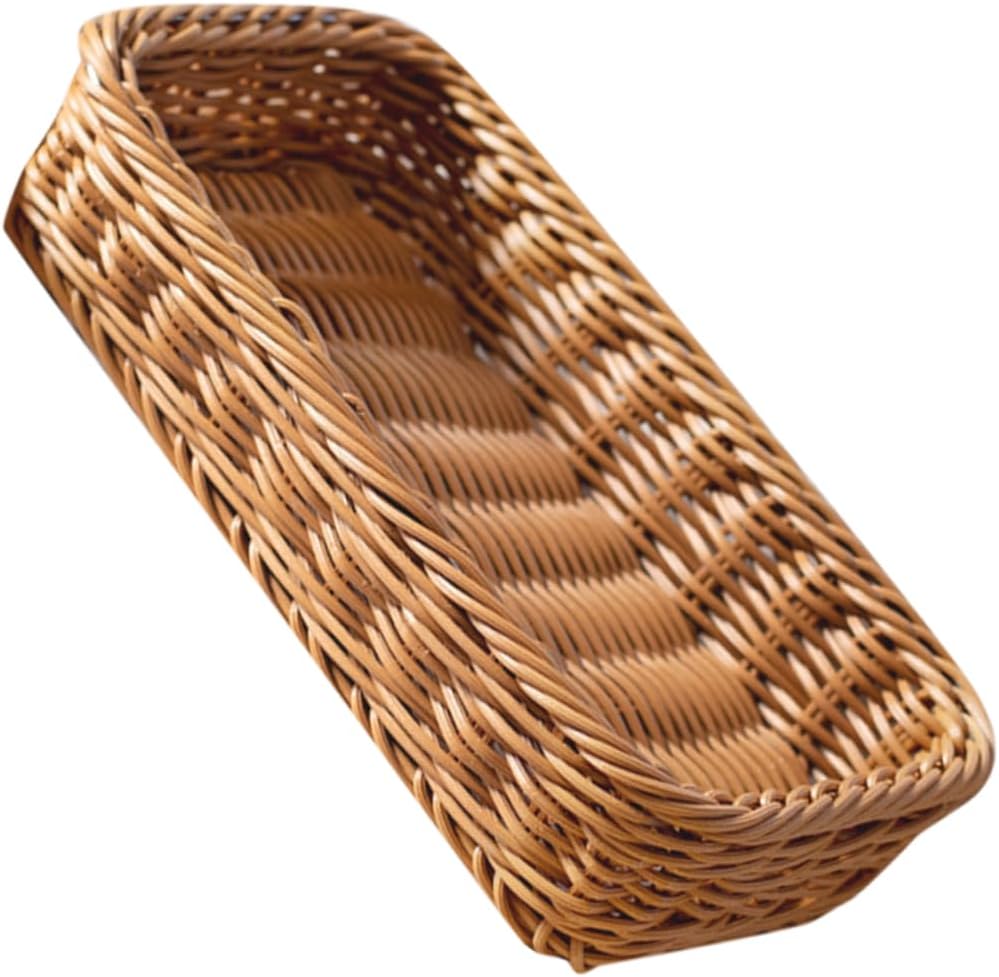 Sosoport Imitation Rattan Basket Utensil Organizer for Kitchen Counter Multi Purpose Storage Holder for Cutlery Seasoning Jars and More Lightweight Design Convenient for Home Organization