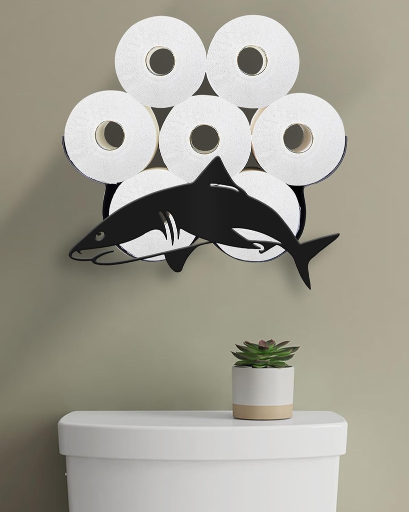 Shark Toilet Paper Holder for Extra 8 Rolls, Ocean Decorative Toilet Paper Storage Wall Mounted, Farmhouse Bathroom Animal Decor Accessories Storage Cabinet
