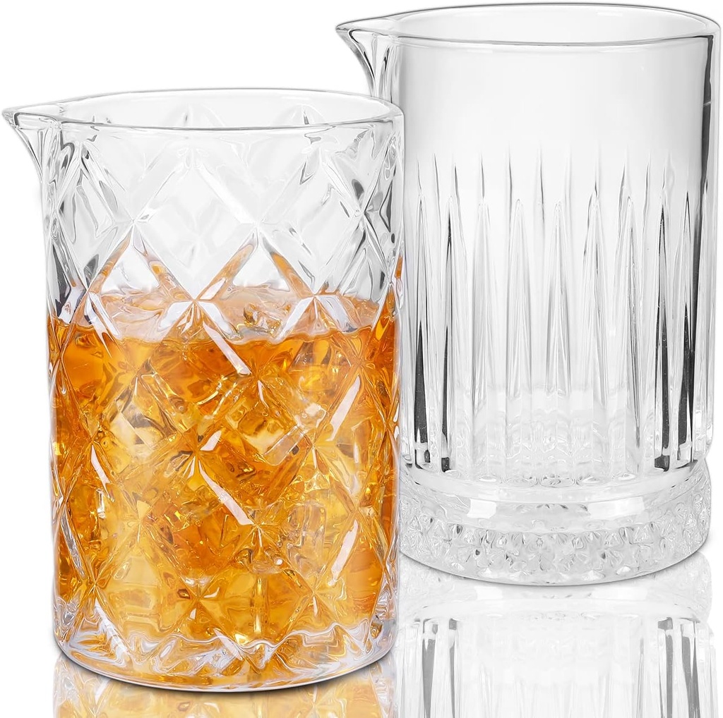 Gusnilo 24 Oz Cocktail Shaker Glasses - 710ml Crystal Bar Mixing Glass Set with Stirring Glasses (2PCS) for Whiskey, Martini, Old Fashioned