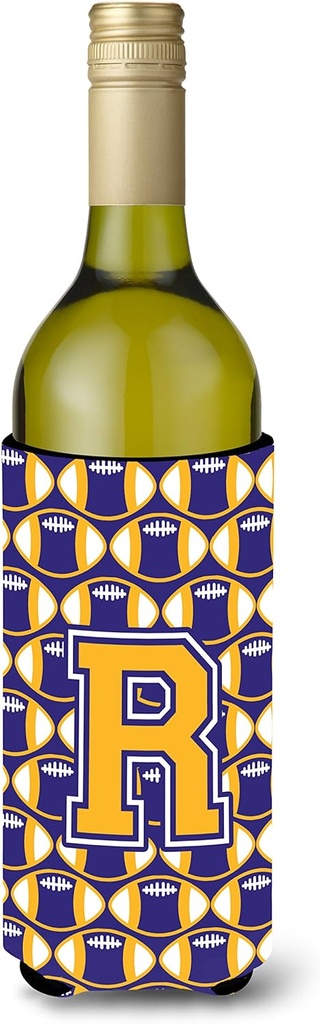 Caroline's Treasures CJ1064-RLITERK Letter R Football Purple and Gold Wine Bottle Hugger Bottle Cooler Sleeve Hugger Machine Washable Collapsible Insulator Beverage Insulated Holder