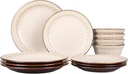 Dinnerware Set Cream White 12 Pieces Service for 4, Stoneware Plates and Bowls Set Stoneware Set, Dishwasher Microwave Safe Dishes set
