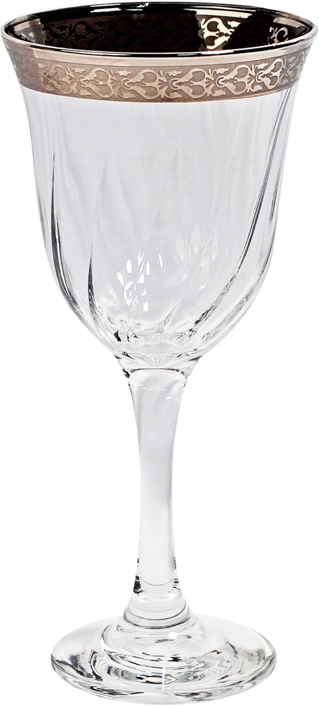 Lorren Home Trends Silver Band Venetian Design White Wine Goblets (Set of 6), One Size, Clear