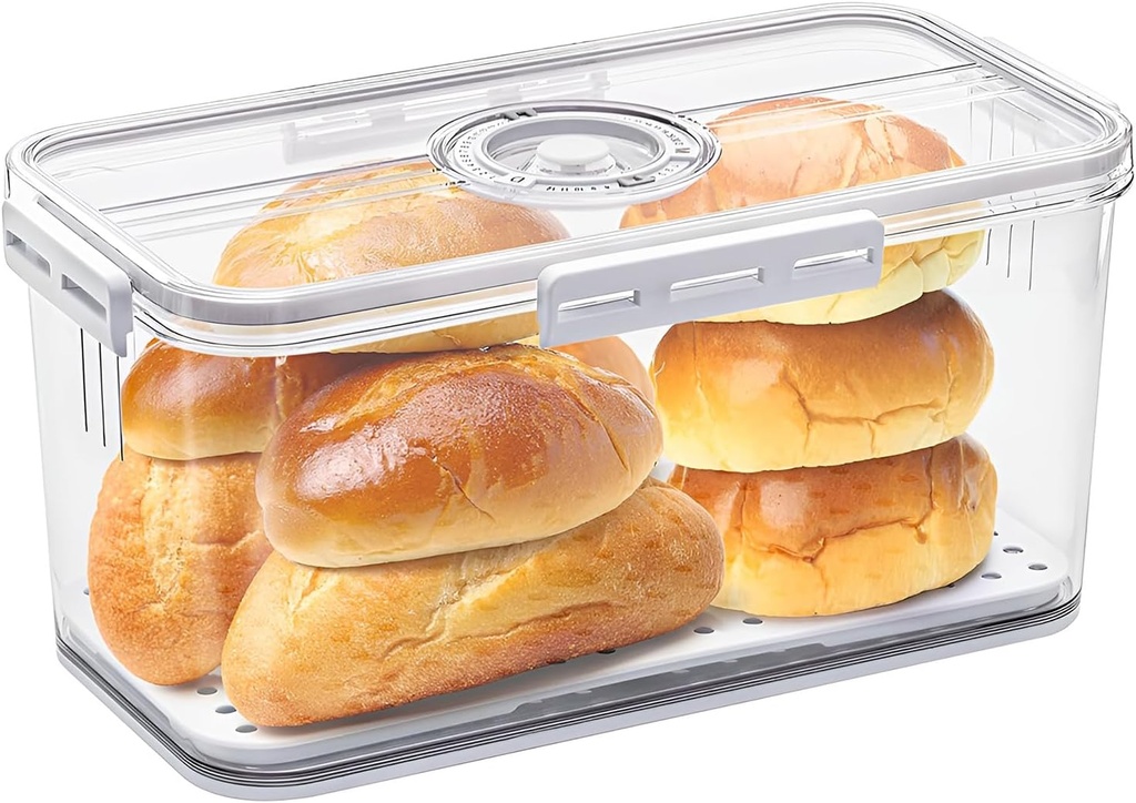 Bread Bin,Bread Bins for Kitchen,Bread Box with Airtight Lid,Bread Storage,Corner Large Bread Bin,Time Recording Bread Container for Homemade Bread,Bagel,Cookies,Bakery Loaf,Fruit,Vegetables (White)