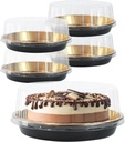 FEOOWV 5Pack 10inch Round Clear +Glod Cake Carriers for Transport Plastic Disposable Cake Containers Carriers with Dome Lids and Cake Boards Clear Bundt Cake Boxes