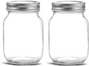 Glass Regular Mouth Mason Jars, 16 oz Clear Glass Jars with Silver Metal Lids for Sealing, Canning Jars for Food Storage, Overnight Oats, Dry Food, Snacks, Candies, DIY Projects (2 PACK)