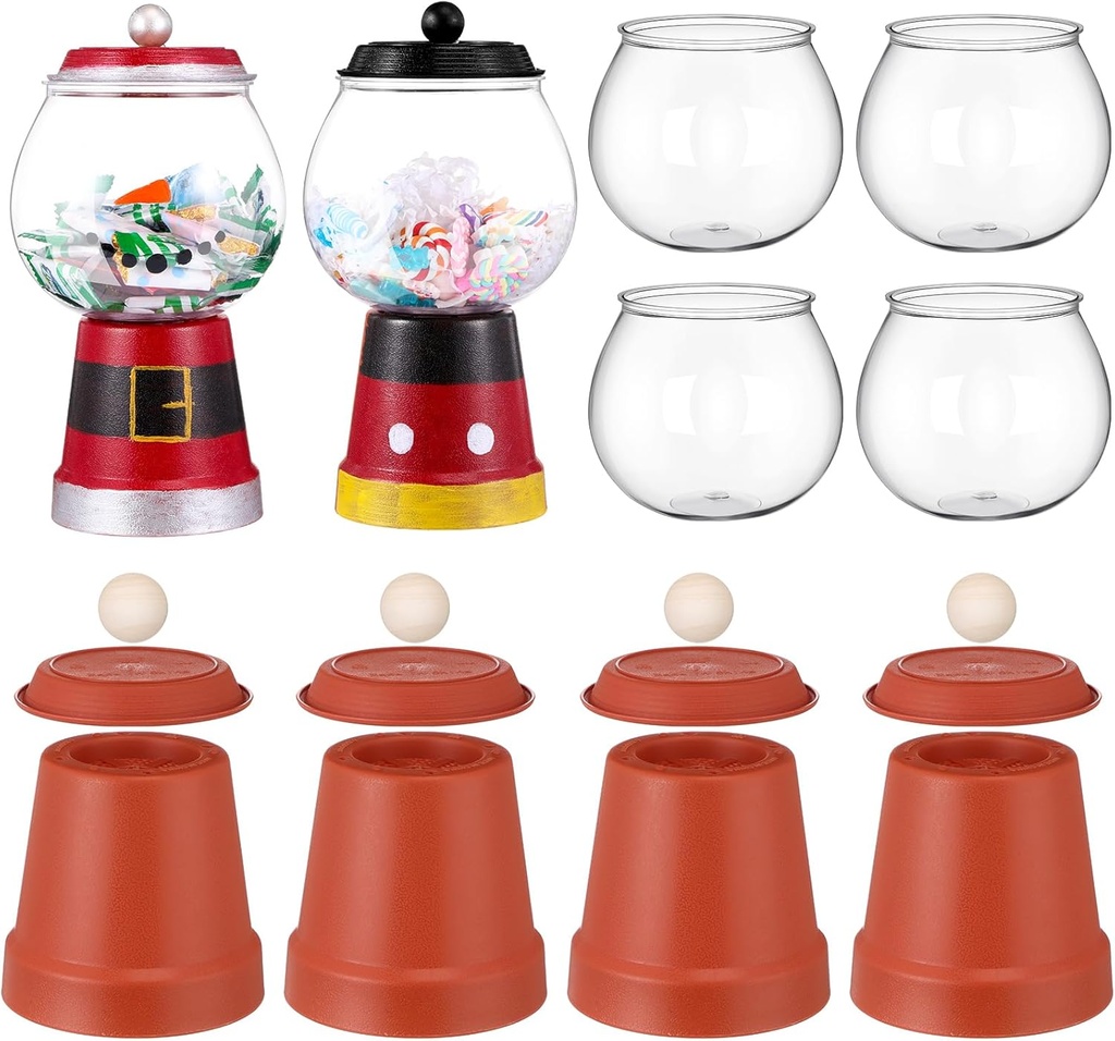 Sawysine 4 Set Winter Candy Jar Set, Gumball Machine, Valentine Fishbowl Snowman, Terra Cotta Snowman Family, Plastic Pots Winter Crafts for Home DIY Gifts Carnival Game Accessory