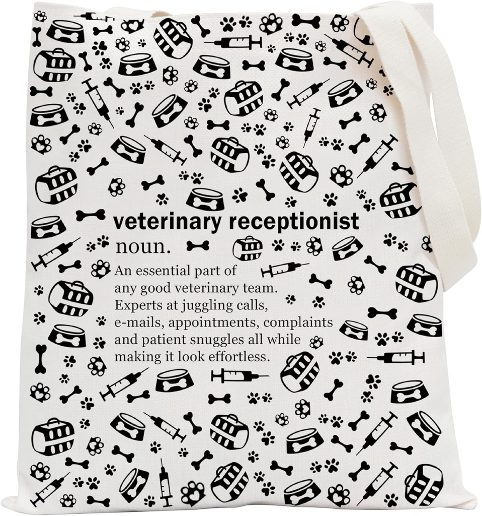 POFULL Veterinary Gift Vet Receptionist Definition Tote Bag Vet Clinic Gift (Veterinary Receptionist Tote Bag)