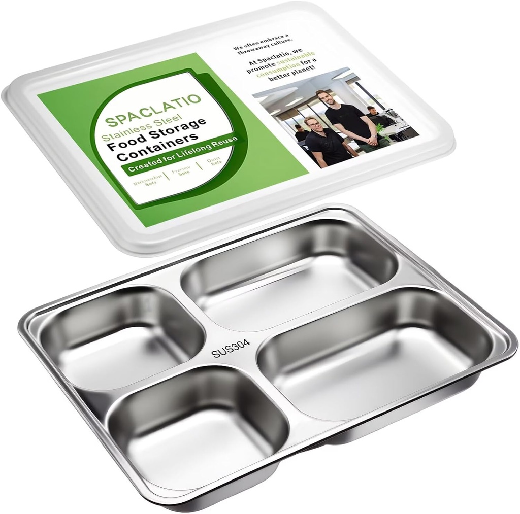 Stainless Steel bento Box - 4-compartment lunch box with PP lid,Reusable meal preparation food storage for adults, BPA-free 18/8 Stainless steel snack container.