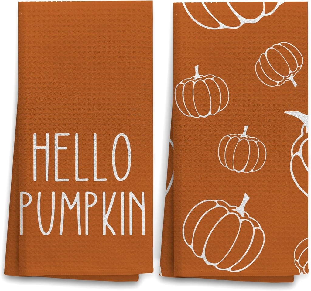 OHSUL Fall Kitchen Towels - Autumn Pumpkin Decor, Hand Dish Towels, Bathroom Decor, Housewarming Gifts - Set of 2