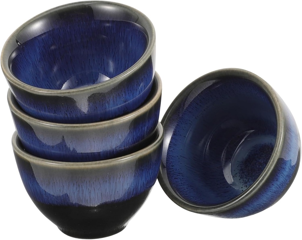 4pcs Japanese Style Ceramic Sake Cups Unique Blue Glazed Wine Cups for Tea Coffee and Water for Entertaining and Daily Use