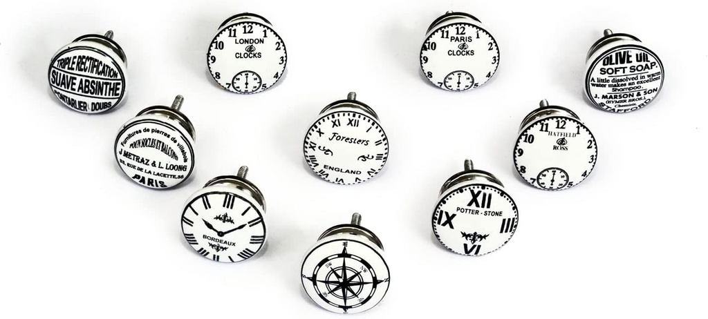 nacnic 10 x The Time Ceramic Door Knobs Vintage Shabby Chic Antique Cupboard Door Handles