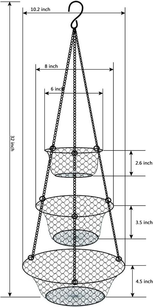 3-Tier Wire Fruit Hanging Basket, Vegetable Kitchen Storage Basket, Iron Wire Black (Basket2024)