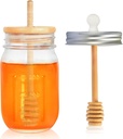 16oz Glass Honey Jar with Dippers Stick Set,Honey Pot with Dipper and Lid,Honey Containers for Airtight Syrup Dispenser for Home Kitchen