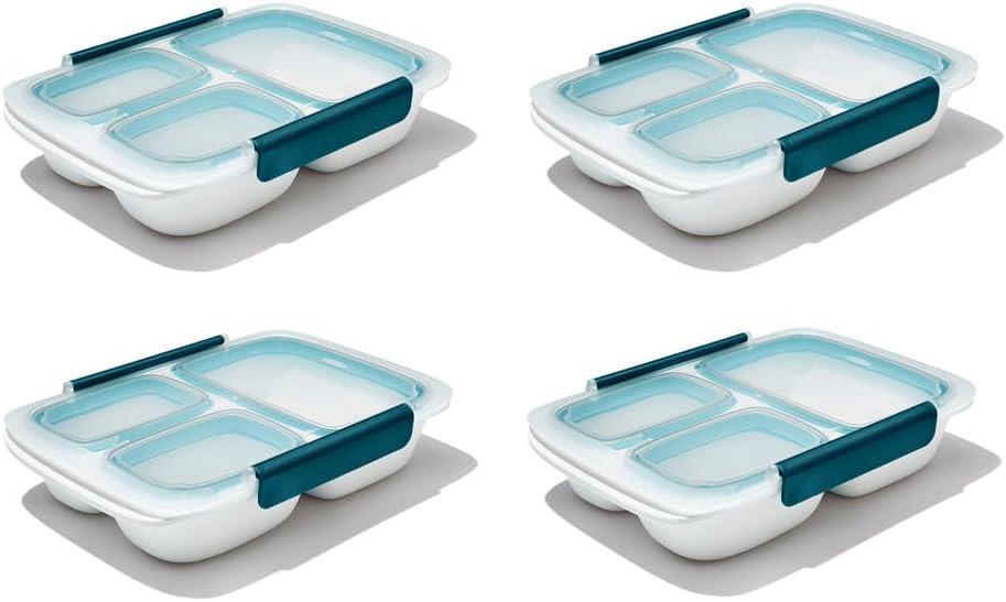 OXO Good Grips Prep & Go Divided Container 4.1 Cups/1 L - Leakproof Food Storage, Pack of 4