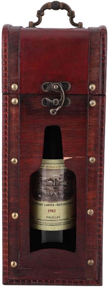 Vintage Wine Bottle Gift Box, Single Red Wine Storage Box with Handle, Holds 1 Bottle