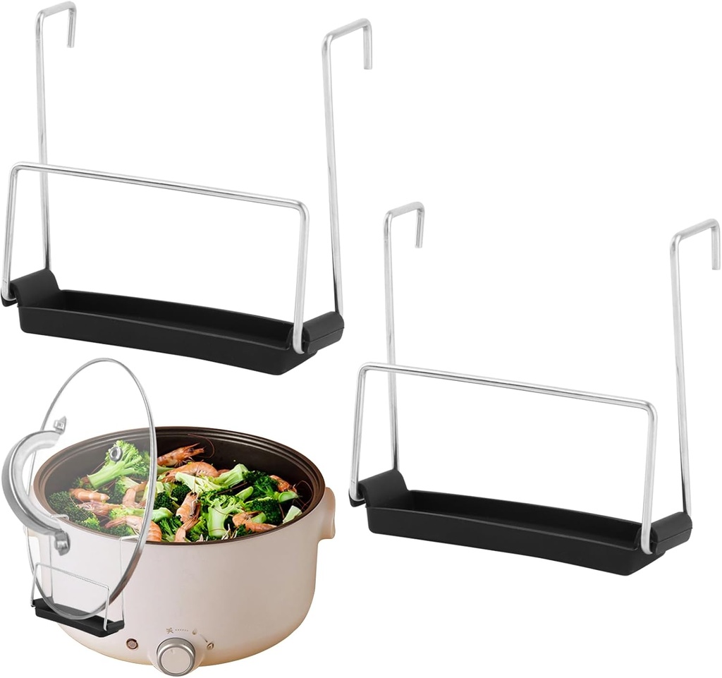 EMVANV Slow Cooker Lid Holder for Cooking, 2pcs Stainless Steel Pot Rack With Silicone Sink, Keeps Countertop No Mess (Black)
