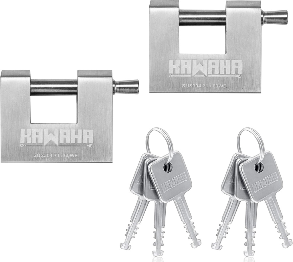 71/60-2PS Stainless Steel D-Shaped Padlock with Stainless Steel Key for Garage Door, Containers, Shed, Locker and Warehouse (2-3/4 inch, Keyed Alike - 2 Pack)