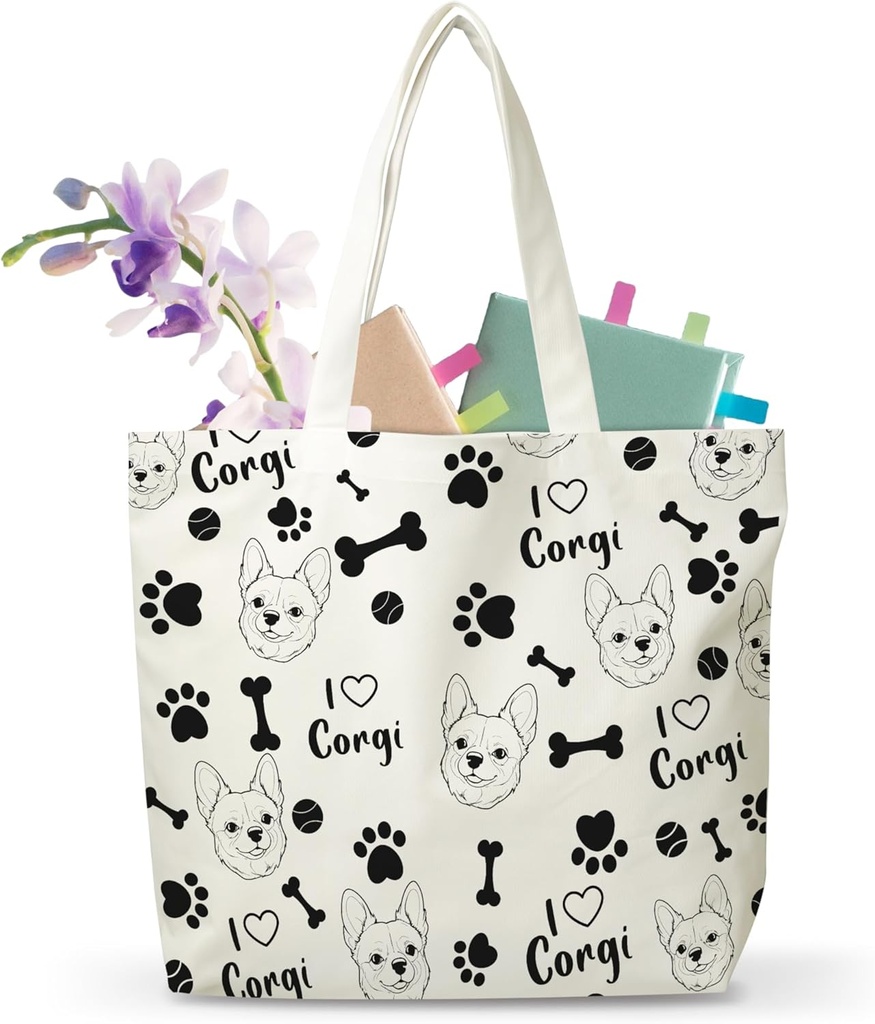 Lovely Puppy Themed Grocery Bag, Puppy Reusable Shopping Bag, Birthday Christmas Gifts For Women Dog Mom Dog Owner