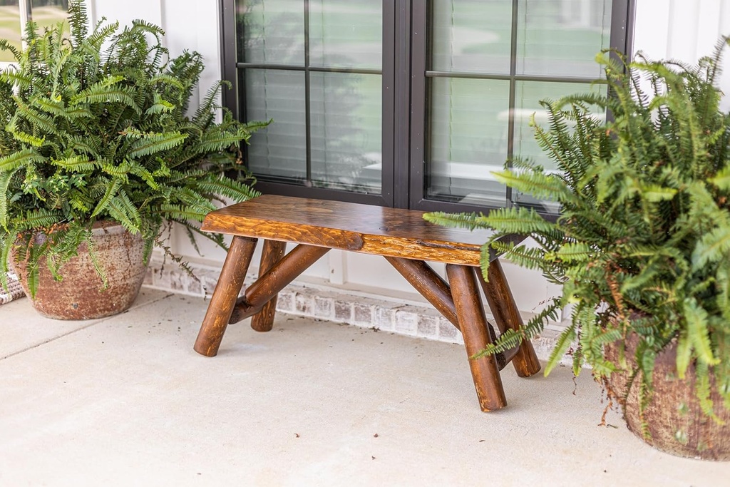 SRL Rustic Logwerks Indoor Bench — Pine & Cedar Wood Bench — Front Porch Decor — Live Edge Small Bench for Entryway, Garden & More — Handcrafted Wooden Bench — Rustic Furniture (36”, Honey Pine)