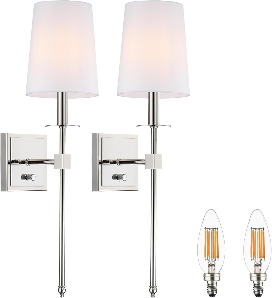 Untrammelife Wall Sconces Set of Two, Modern Farmhouse Sconces Wall Lighting with Dimmer ON/Off Switch, Industrial Hardwired Wall Lamps for Bedrooms, Living Room, Bathroom, Vanity (Bulbs Included)