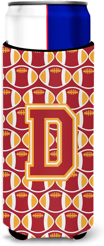 Letter D Football Cardinal and Gold Ultra Beverage Insulators for slim cans