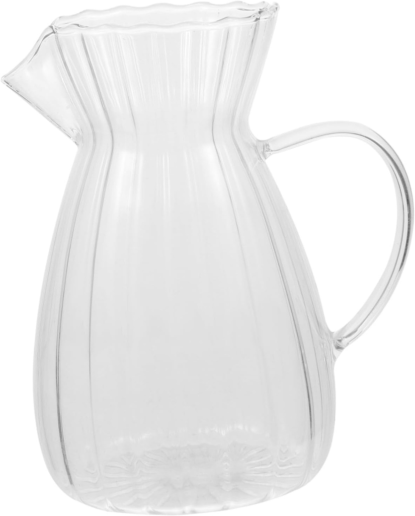 Glass Jug Unique Striped Design - for Coffee Tea and Syrups Capacity for Home Use and Entertaining
