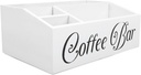 EVGATSAUTO Wooden Coffee Station Organizer with 4 Spacious Compartments, Rustic White Coffee Bar Bin Box for Countertop Accessories