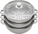 3-Tier Stainless Steel Steamer，Multi-Functions Steamer Pot Fast Heating Food Steamer 11 inch Steam Pots Food Cooking Pan Cook Pot with Glass Lid Suitable for Various Stoves
