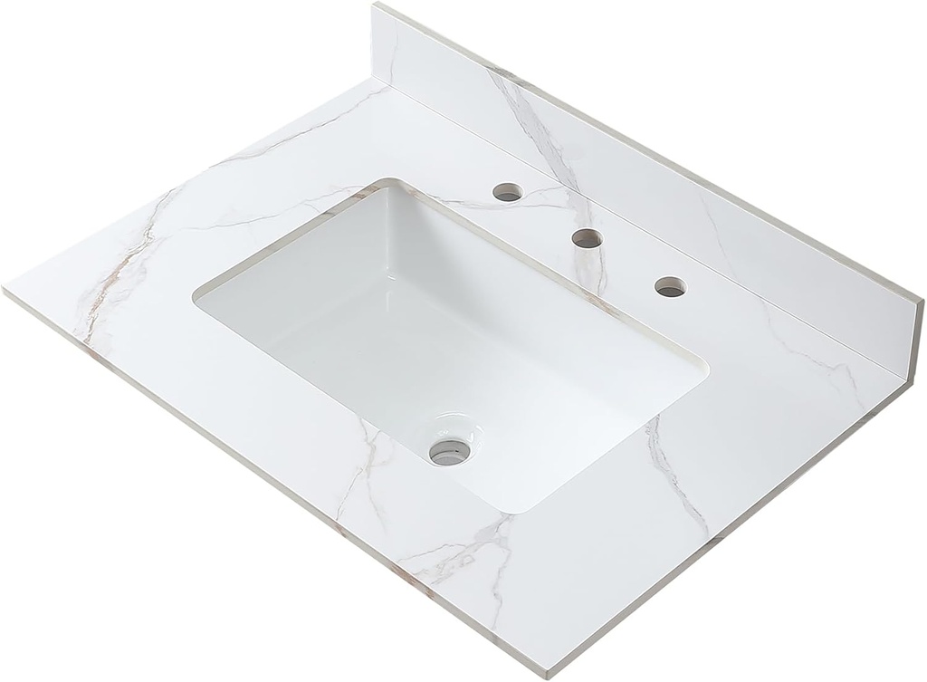 Leavader 31"x 22" Bathroom Vanity Top with Ceramic Sink & Backsplash, Sintered Stone Vanity Top with Undermounted Large Sink 3 Pre-Drilled Hole Artificial Marble Top (Carrara Gold)