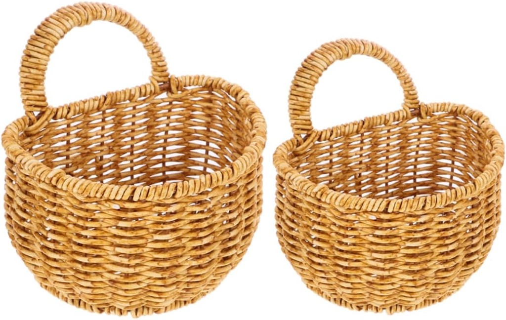 Alipis Handwoven Kitchen Storage Basket Wall Hanging Woven Wall Hanging Basket Small Woven Storage Holder for Fruits Veggies