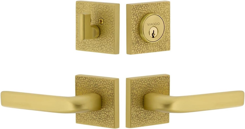 Viaggio QADMLTBLL_Combo_238_RH Motivo Right Handed Solid Brass Single Cylinder Keyed Entry Door Lever Set and Deadbolt Combo Pack - 2-3/8" Backset - Satin Brass