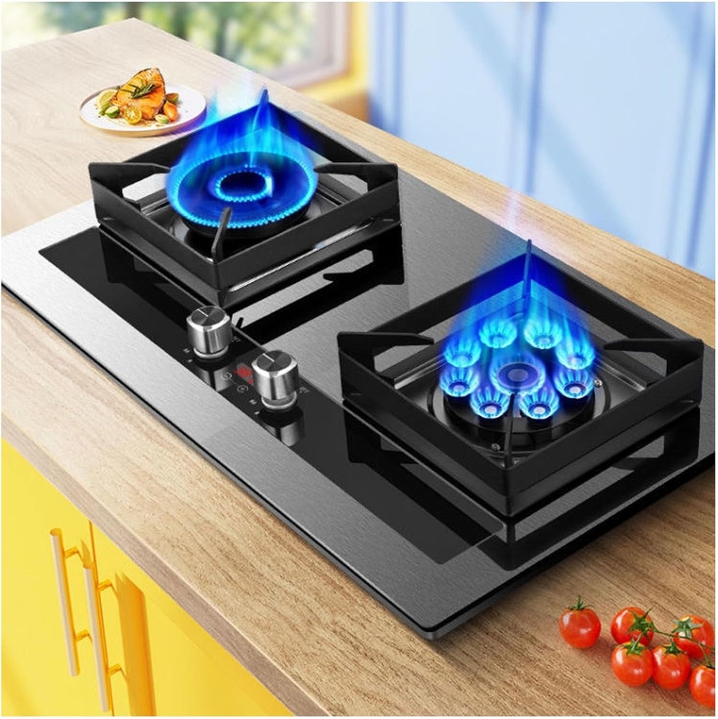 Gas Stove 75CM Stainless Steel Embedded Gas Stove 2 Burner Gas Stove, 180 Minute Timer (Bilateral Independent), Accidental Flameout Protection Device(NG)